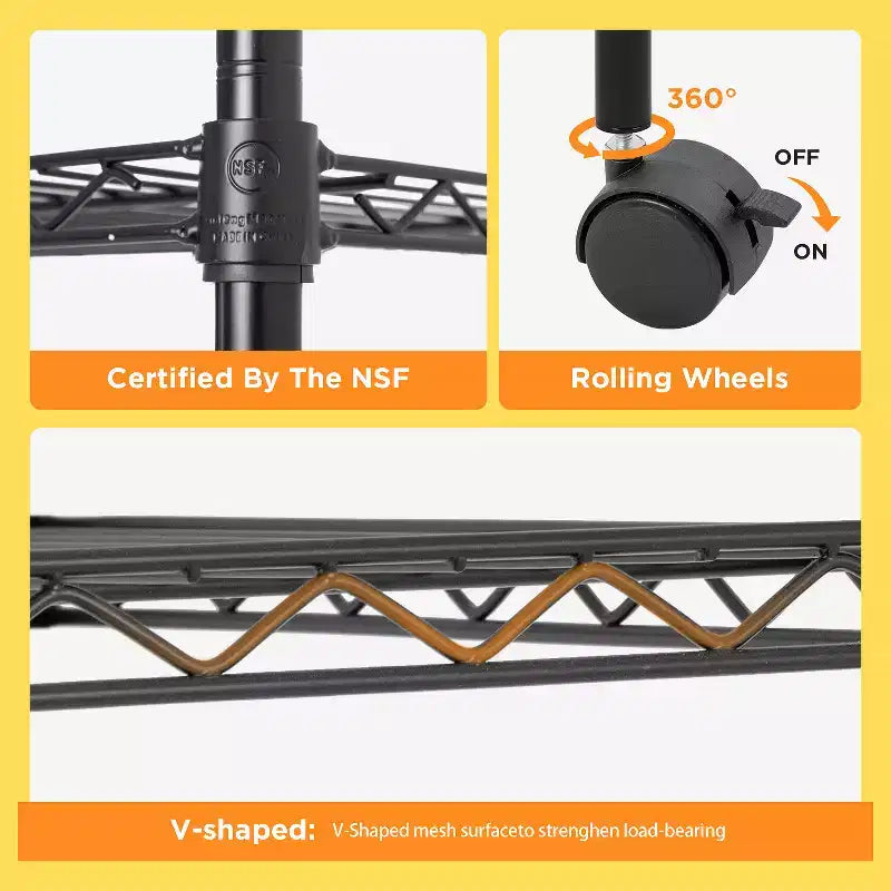 FDW Étagère métallique à 5 niveaux avec roulettes Unité de rangement robuste en métal Étagère de garage Étagère métallique