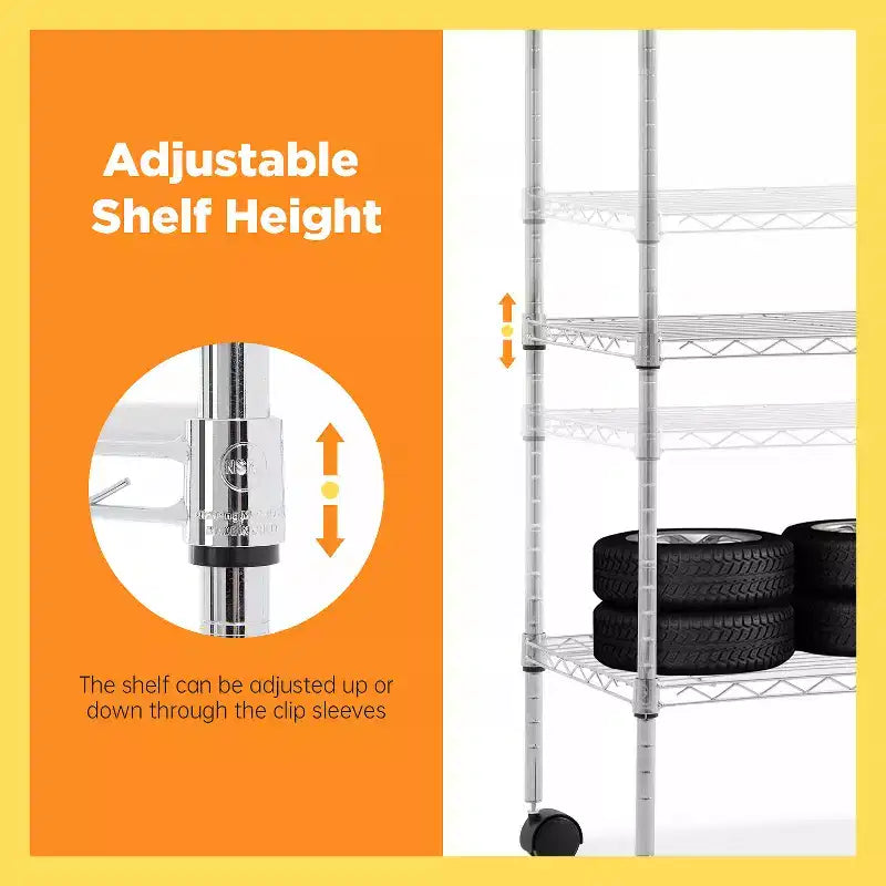 FDW Étagère métallique à 5 niveaux avec roulettes Unité de rangement robuste en métal Étagère de garage Étagère métallique