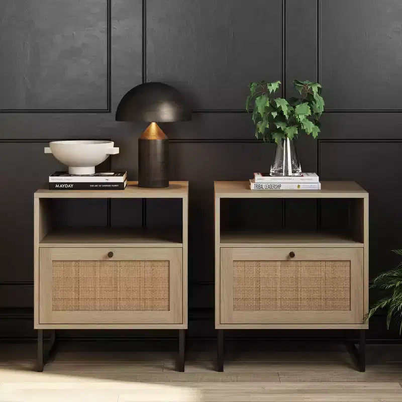 Nathan James Ensemble de 2 tables de chevet en rotin Mina
