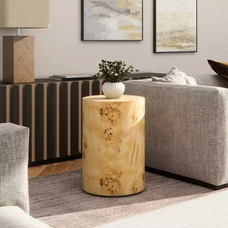Jennifer Taylor Home Nebula 22 Table d'appoint colonne, bois de loupe marron naturel chaud