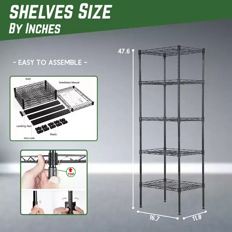 Étagère métallique à 5 niveaux FDW, unité de rangement robuste, organisateur de garage, étagère en fil métallique