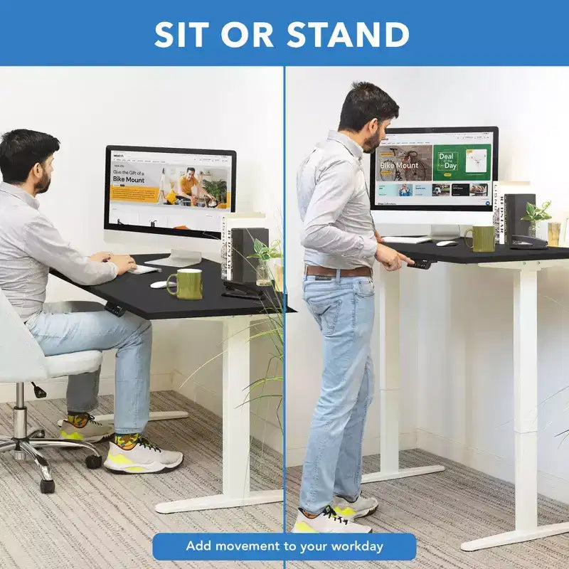 Mount-It! Bureau debout électrique à deux moteurs avec plateau de 55 pouces, base blanche