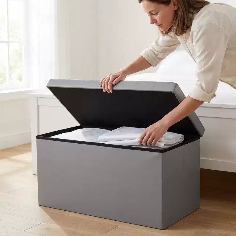 Evideco Articles de Maison Français Pouf et Boîte de Rangement Polyvalents 2-en-1 Disponible en 3 Couleurs et 2 Tailles