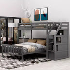 Twin Over Full Bunk Bed With Storage Staircases, Wooden Loft Bed Frame For Kids Teens Bedroom Guest Room Furniture No Box Spring Needed Easy Assembly