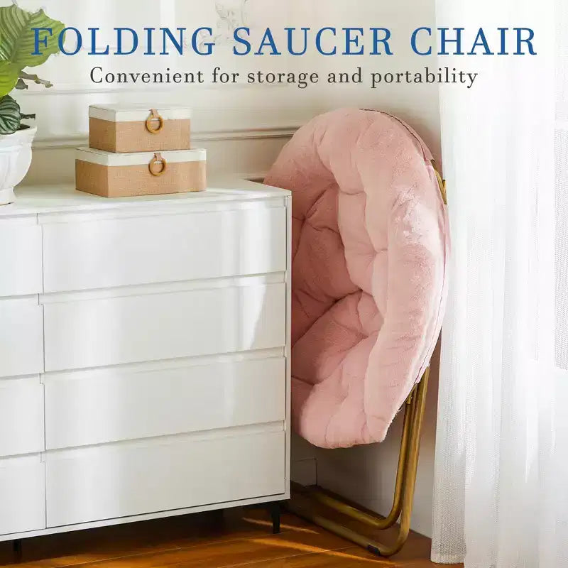 Chaise soucoupe pliante en fausse fourrure JIONJOY - Chaise longue confortable prête à offrir pour adolescents, siège portable pour chambre à coucher, dortoir, cadeaux d'anniversaire