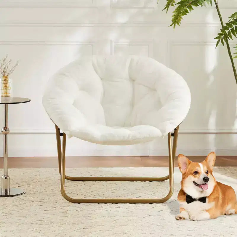 Chaise soucoupe pliante en fausse fourrure JIONJOY - Chaise longue confortable prête à offrir pour adolescents, siège portable pour chambre à coucher, dortoir, cadeaux d'anniversaire