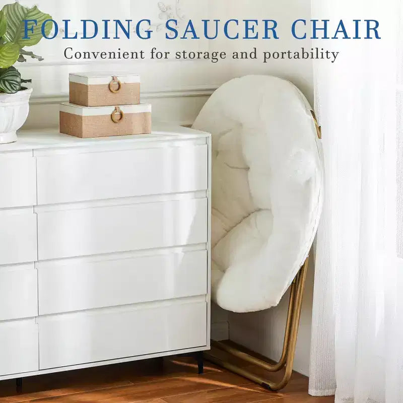 Chaise soucoupe pliante en fausse fourrure JIONJOY - Chaise longue confortable prête à offrir pour adolescents, siège portable pour chambre à coucher, dortoir, cadeaux d'anniversaire