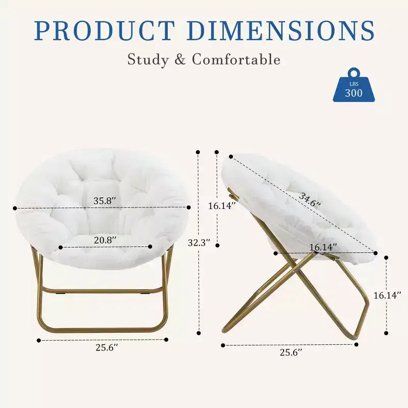 Chaise soucoupe pliante en fausse fourrure JIONJOY - Chaise longue confortable prête à offrir pour adolescents, siège portable pour chambre à coucher, dortoir, cadeaux d'anniversaire