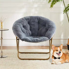 Chaise soucoupe pliante en fausse fourrure JIONJOY - Chaise longue confortable prête à offrir pour adolescents, siège portable pour chambre à coucher, dortoir, cadeaux d'anniversaire