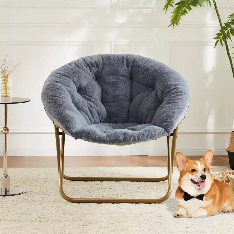 Chaise soucoupe pliante en fausse fourrure JIONJOY - Chaise longue confortable prête à offrir pour adolescents, siège portable pour chambre à coucher, dortoir, cadeaux d'anniversaire