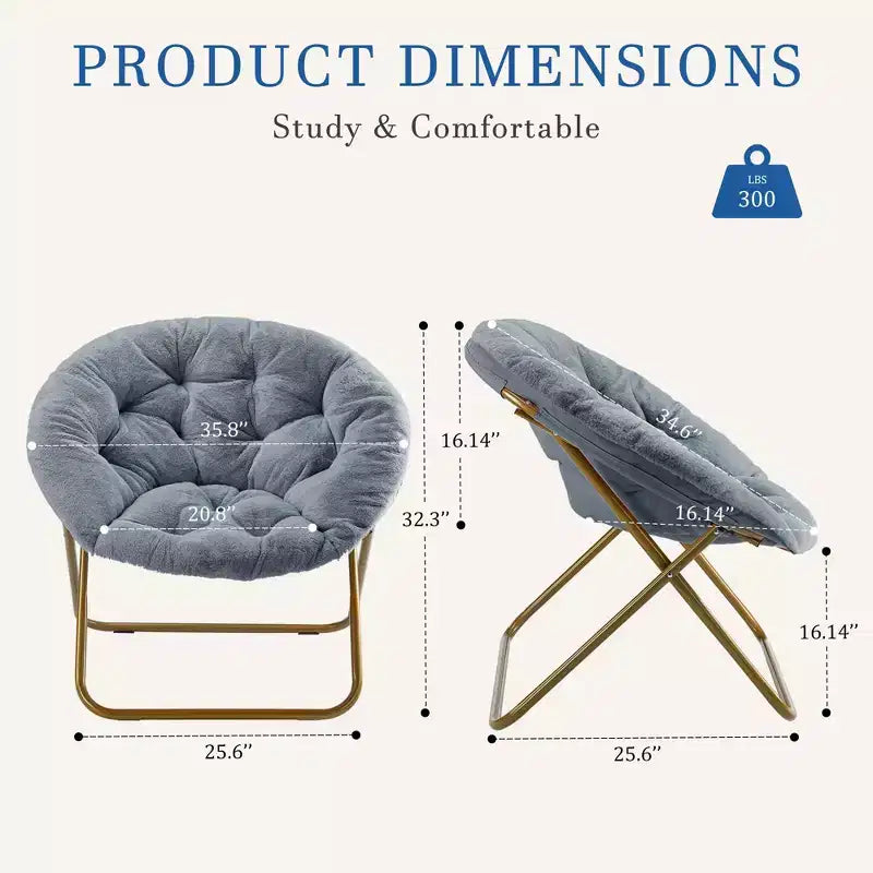 Chaise soucoupe pliante en fausse fourrure JIONJOY - Chaise longue confortable prête à offrir pour adolescents, siège portable pour chambre à coucher, dortoir, cadeaux d'anniversaire