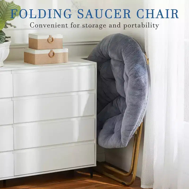 Chaise soucoupe pliante en fausse fourrure JIONJOY - Chaise longue confortable prête à offrir pour adolescents, siège portable pour chambre à coucher, dortoir, cadeaux d'anniversaire