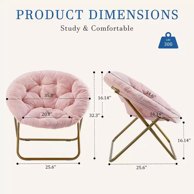 Chaise soucoupe pliante en fausse fourrure JIONJOY - Chaise longue confortable prête à offrir pour adolescents, siège portable pour chambre à coucher, dortoir, cadeaux d'anniversaire