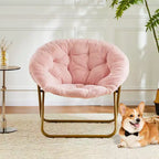 Chaise soucoupe pliante en fausse fourrure JIONJOY - Chaise longue confortable prête à offrir pour adolescents, siège portable pour chambre à coucher, dortoir, cadeaux d'anniversaire