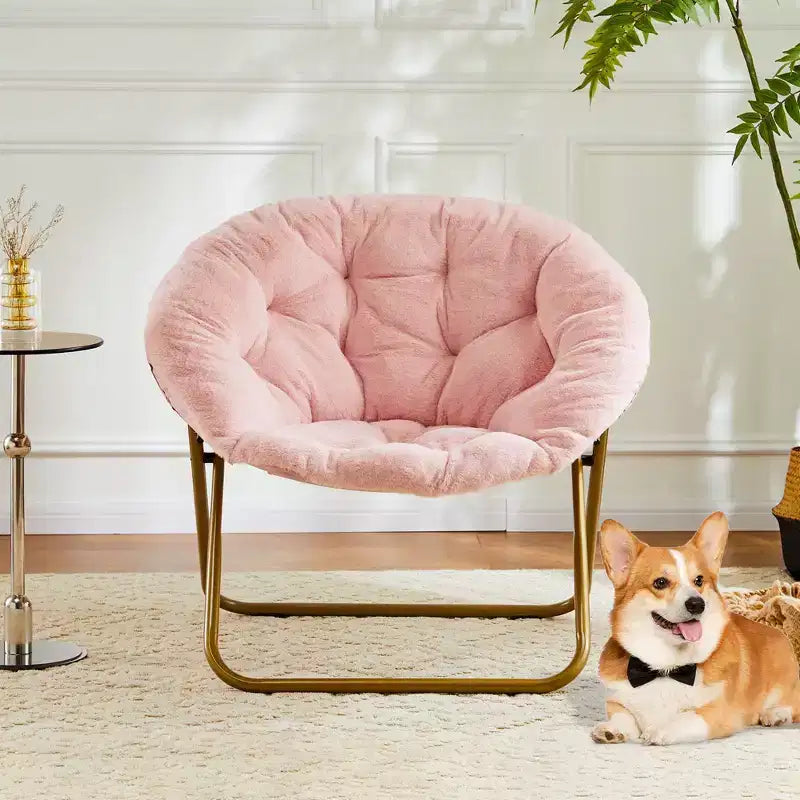 Chaise soucoupe pliante en fausse fourrure JIONJOY - Chaise longue confortable prête à offrir pour adolescents, siège portable pour chambre à coucher, dortoir, cadeaux d'anniversaire