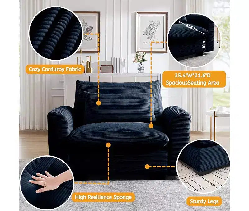 Christopher Knight Home Fauteuil d'appoint individuel en velours côtelé de 86 cm de profondeur avec coussin lombaire