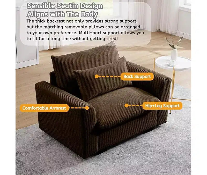 Christopher Knight Home Fauteuil d'appoint individuel en velours côtelé de 86 cm de profondeur avec coussin lombaire