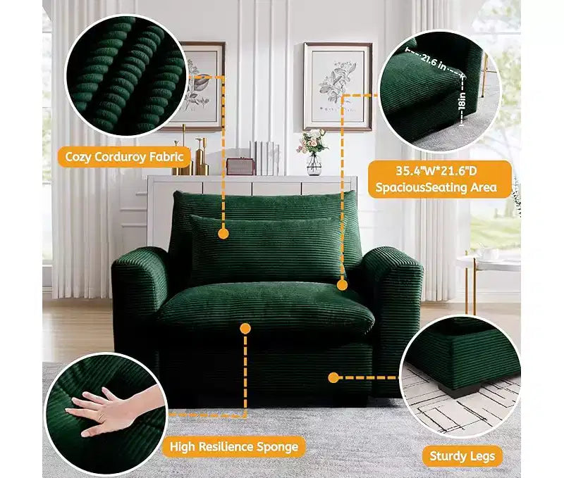 Christopher Knight Home Fauteuil d'appoint individuel en velours côtelé de 86 cm de profondeur avec coussin lombaire