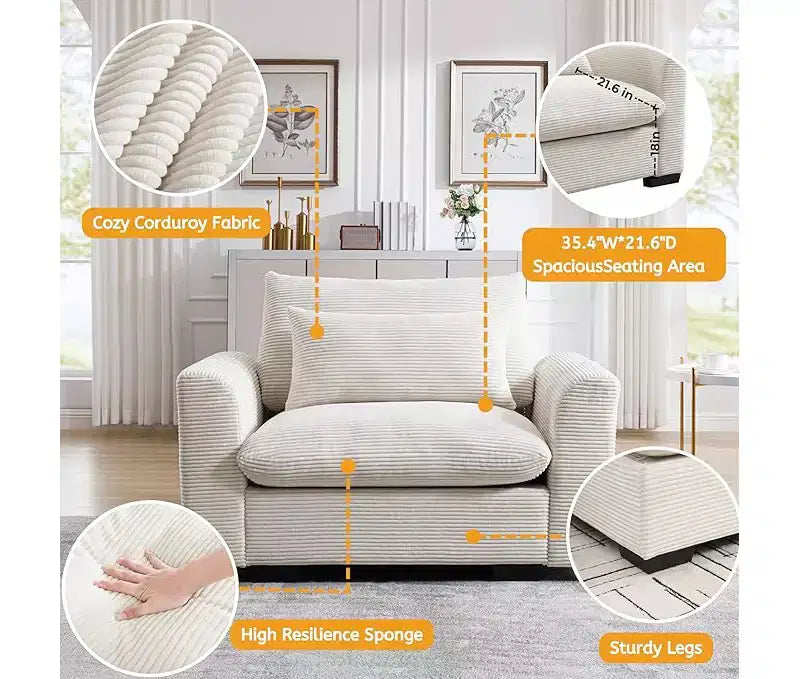 Christopher Knight Home Fauteuil d'appoint individuel en velours côtelé de 86 cm de profondeur avec coussin lombaire