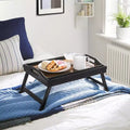 Bed Tray Table with Bamboo Folding Legs, Sofa Breakfast Tray, Serving Tray, Rustic Dark Brown