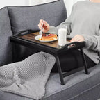 Table de lit avec pieds pliables en bambou, Plateau de petit-déjeuner pour canapé, Plateau de service, Marron foncé rustique