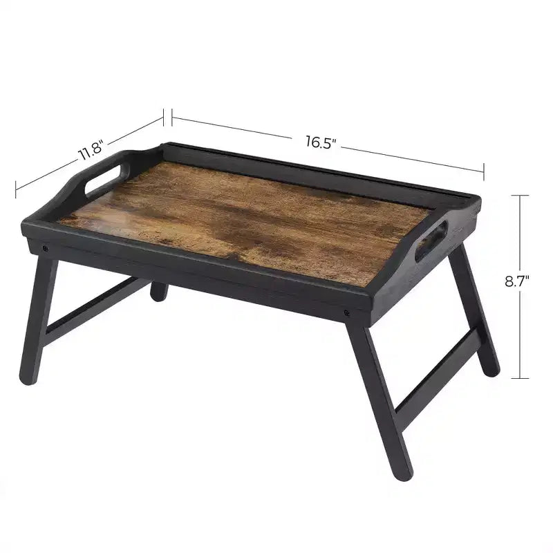 Table de lit avec pieds pliables en bambou, Plateau de petit-déjeuner pour canapé, Plateau de service, Marron foncé rustique