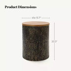 LuxenHome Table d'appoint ronde 20,3, Table de bout en fer avec plateau en bois, Martelé noir et or, Petite table d'appoint pour salon, chambre à coucher, canapé Multicolore