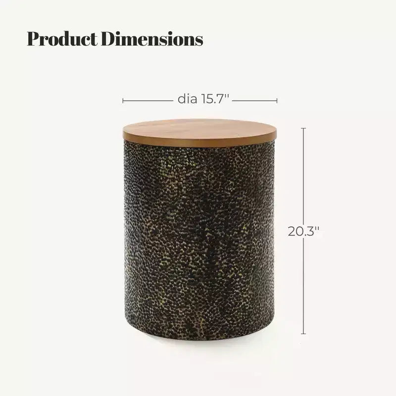 LuxenHome Table d'appoint ronde 20,3, Table de bout en fer avec plateau en bois, Martelé noir et or, Petite table d'appoint pour salon, chambre à coucher, canapé Multicolore