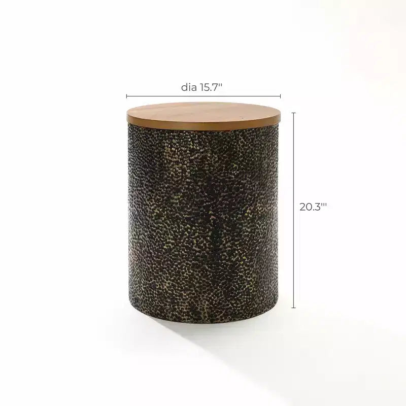 LuxenHome Table d'appoint ronde 20,3, Table de bout en fer avec plateau en bois, Martelé noir et or, Petite table d'appoint pour salon, chambre à coucher, canapé Multicolore
