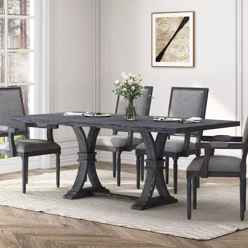 Christopher Knight Home Lorin 78.74 Table à Manger Rectangulaire Extensible Rustique sur Piédestal en Bois d'Hévéa