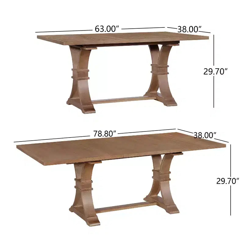Christopher Knight Home Lorin 78.74 Table à Manger Rectangulaire Extensible Rustique sur Piédestal en Bois d'Hévéa