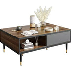 Bestier Meuble TV Moderne du Milieu du Siècle 80, Meuble TV pour téléviseurs jusqu'à 85 pouces, Long Meuble TV 2-en-1, Table Basse Carrée avec Porte Coulissante