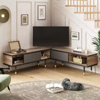 Bestier Meuble TV Moderne du Milieu du Siècle 80, Meuble TV pour téléviseurs jusqu'à 85 pouces, Long Meuble TV 2-en-1, Table Basse Carrée avec Porte Coulissante