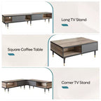Bestier Meuble TV Moderne du Milieu du Siècle 80, Meuble TV pour téléviseurs jusqu'à 85 pouces, Long Meuble TV 2-en-1, Table Basse Carrée avec Porte Coulissante