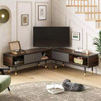 Bestier Meuble TV Moderne du Milieu du Siècle 80, Meuble TV pour téléviseurs jusqu'à 85 pouces, Long Meuble TV 2-en-1, Table Basse Carrée avec Porte Coulissante