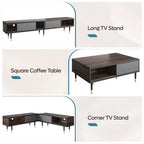 Bestier Meuble TV Moderne du Milieu du Siècle 80, Meuble TV pour téléviseurs jusqu'à 85 pouces, Long Meuble TV 2-en-1, Table Basse Carrée avec Porte Coulissante