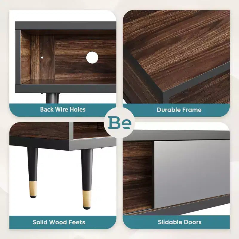 Bestier Meuble TV Moderne du Milieu du Siècle 80, Meuble TV pour téléviseurs jusqu'à 85 pouces, Long Meuble TV 2-en-1, Table Basse Carrée avec Porte Coulissante