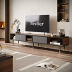 Bestier Meuble TV Moderne du Milieu du Siècle 80, Meuble TV pour téléviseurs jusqu'à 85 pouces, Long Meuble TV 2-en-1, Table Basse Carrée avec Porte Coulissante