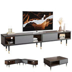 Bestier Meuble TV Moderne du Milieu du Siècle 80, Meuble TV pour téléviseurs jusqu'à 85 pouces, Long Meuble TV 2-en-1, Table Basse Carrée avec Porte Coulissante