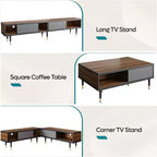 Bestier Meuble TV Moderne du Milieu du Siècle 80, Meuble TV pour téléviseurs jusqu'à 85 pouces, Long Meuble TV 2-en-1, Table Basse Carrée avec Porte Coulissante