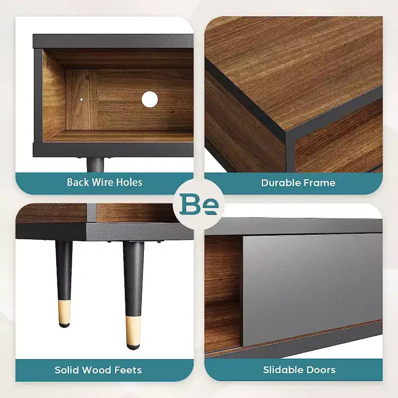 Bestier Meuble TV Moderne du Milieu du Siècle 80, Meuble TV pour téléviseurs jusqu'à 85 pouces, Long Meuble TV 2-en-1, Table Basse Carrée avec Porte Coulissante