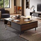 Bestier Meuble TV Moderne du Milieu du Siècle 80, Meuble TV pour téléviseurs jusqu'à 85 pouces, Long Meuble TV 2-en-1, Table Basse Carrée avec Porte Coulissante