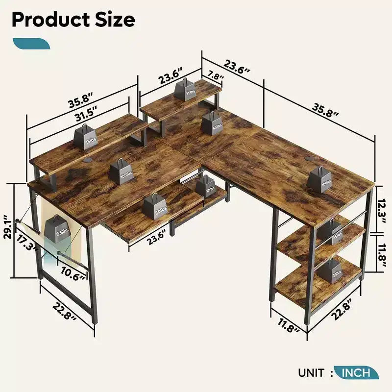 Bestier Bureau de Jeu en L de 60 Pouces avec Supports d'Écran et Plateau de Clavier, Longue Table pour 2 Personnes avec Étagères, Poste de Travail d'Angle RVB pour PC Gamer