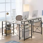 Bestier Bureau de Jeu en L de 60 Pouces avec Supports d'Écran et Plateau de Clavier, Longue Table pour 2 Personnes avec Étagères, Poste de Travail d'Angle RVB pour PC Gamer