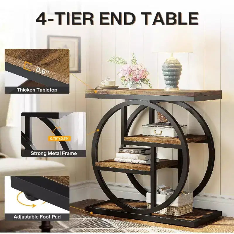 Tribesigns Table d'appoint à 4 niveaux, Table de chevet étroite avec étagère de rangement