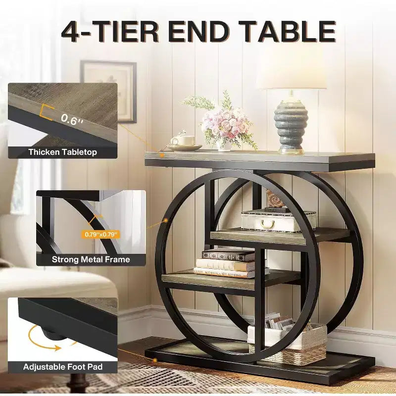 Tribesigns Table d'appoint à 4 niveaux, Table de chevet étroite avec étagère de rangement