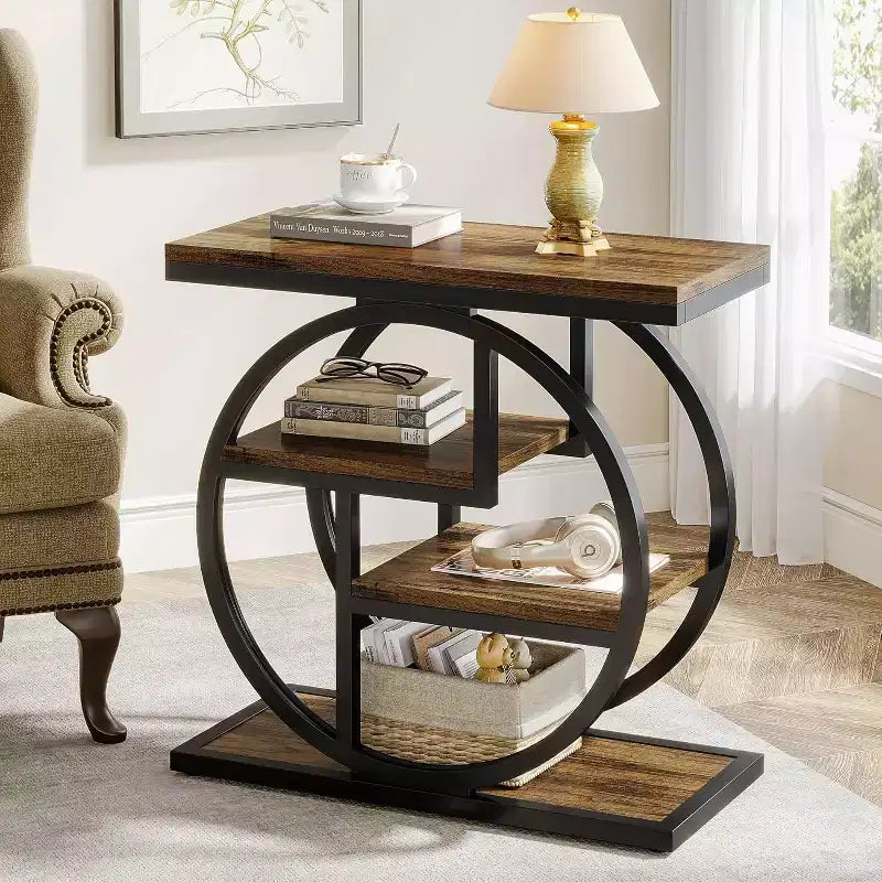 Tribesigns Table d'appoint à 4 niveaux, Table de chevet étroite avec étagère de rangement