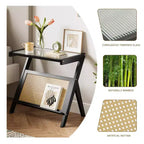 Table d'appoint en rotin avec plateau en verre trempé, cadre en bambou tressé, table de chevet moderne noire