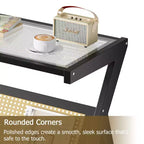 Table d'appoint en rotin avec plateau en verre trempé, cadre en bambou tressé, table de chevet moderne noire