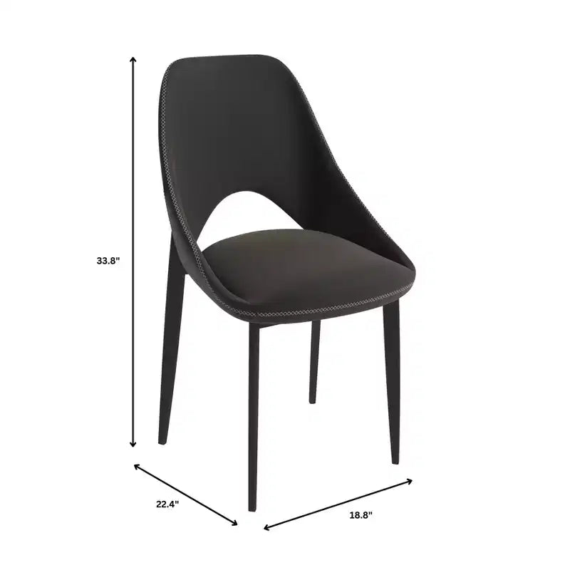 LeisureMod Amalfi Collection, lot de 2 chaises de salle à manger rembourrées. Design à dossier ouvert incurvé avec pieds en fer thermolaqué pour cuisine et salle à manger.